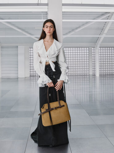 Victoria Recycled Suede Belted Trapeze Tote Bag, Sahara Sand, hi-res