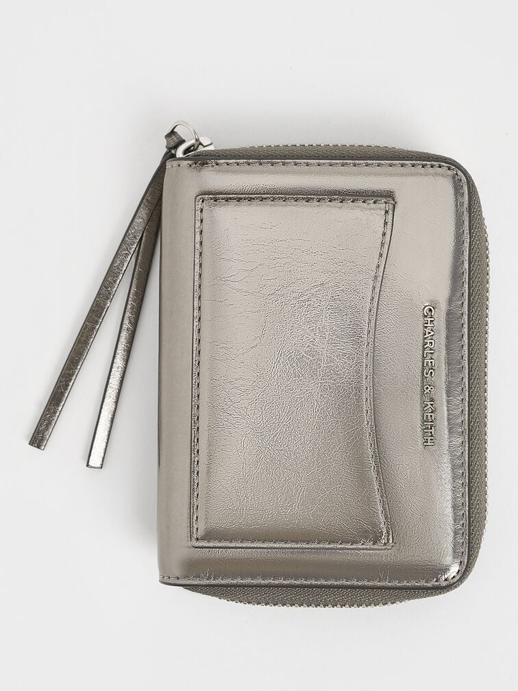 Xylia Metallic Zip-Around Wallet, Pewter, hi-res
