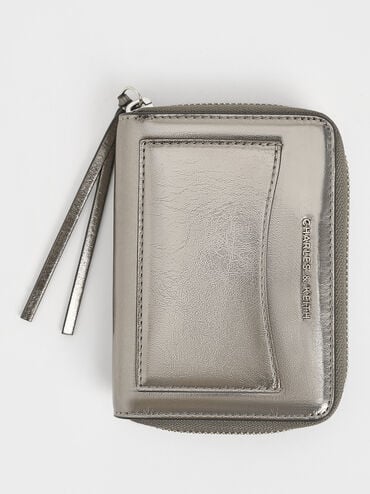Xylia Metallic Zip-Around Wallet, Pewter, hi-res