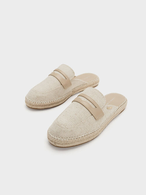 Penny Loafer Backless Espadrilles, Beige, hi-res