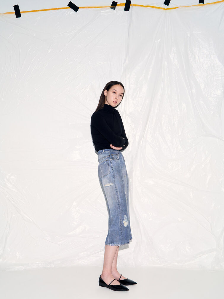 Patent Pointed-Toe Ballet Flats, Black Patent, hi-res