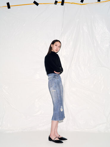Patent Pointed-Toe Ballet Flats, Black Patent, hi-res