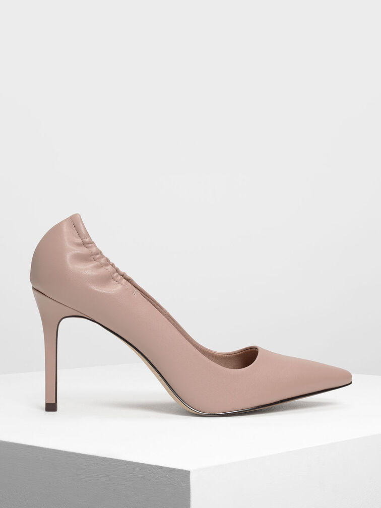 Side Ruched Pointed Toe Pumps, Nude, hi-res