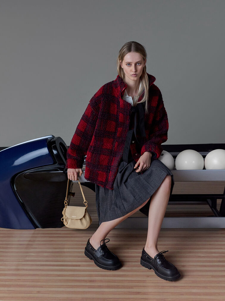 Britton Recycled Suede Ruched Saddle Bag, Nutmeg Beige, hi-res