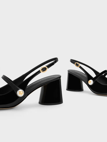 Aeryn Pearl Embellished Patent Slingback Pumps, Black Patent, hi-res