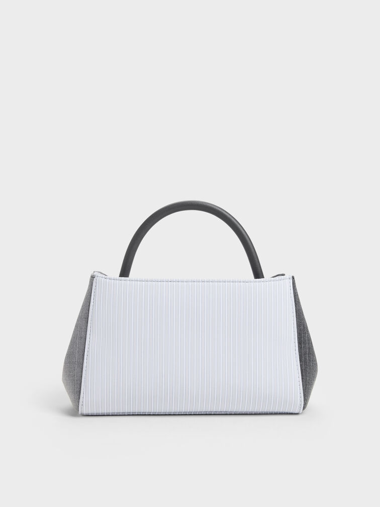 Hazel Striped Bow Panelled Top Handle Bag, Grey, hi-res