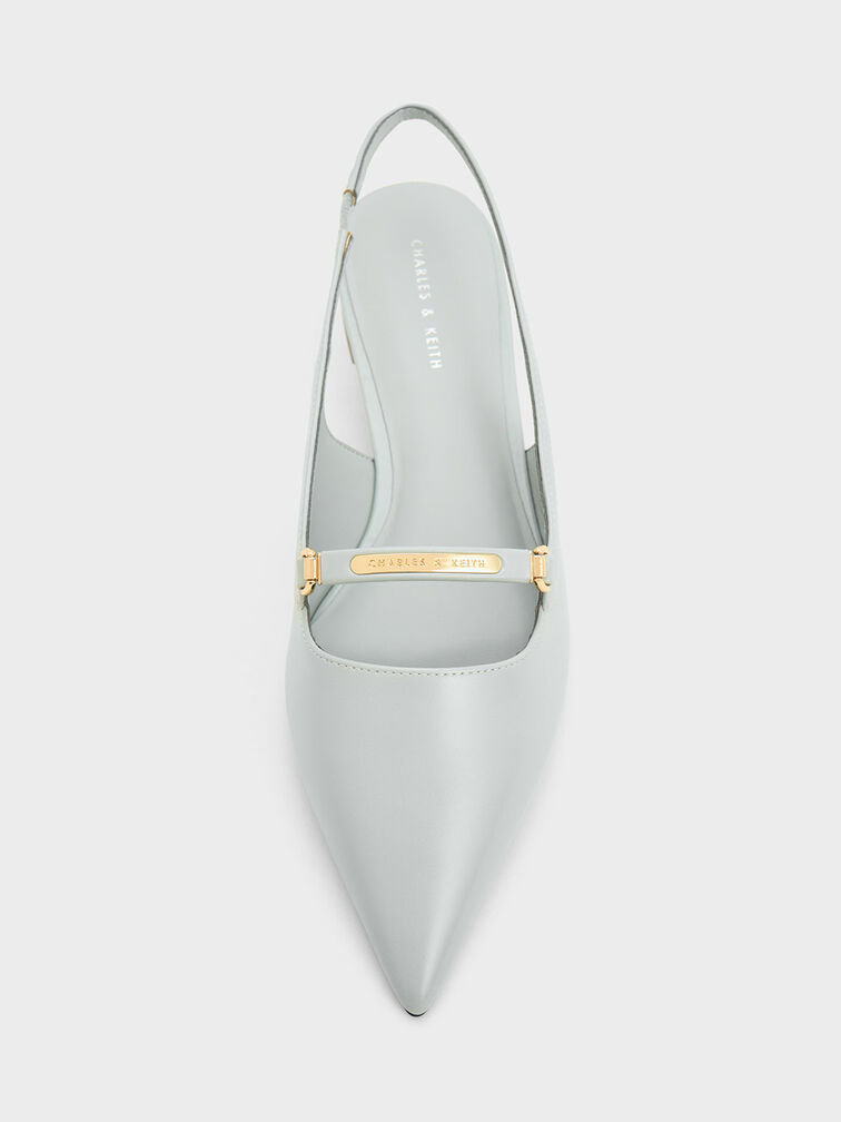 Metallic Bar Accent Slingback Flats, Light Grey, hi-res