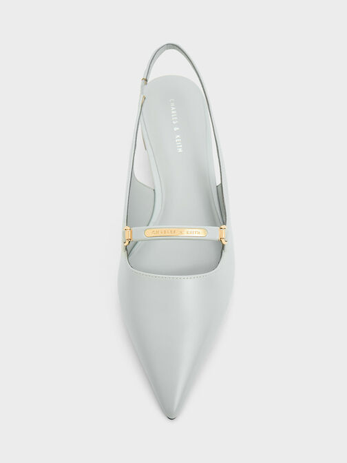 Metallic Bar Accent Slingback Flats, Light Grey, hi-res