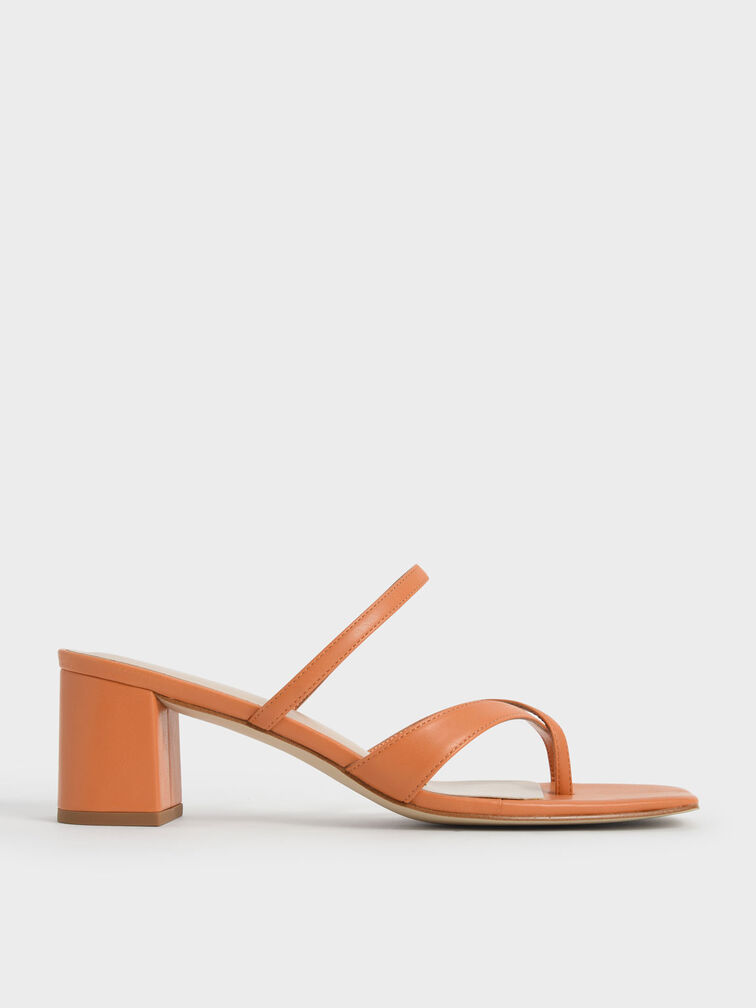 Block Heel Toe Loop Sandals, Orange, hi-res