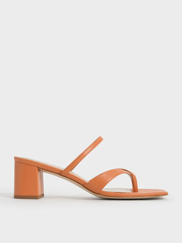 Block Heel Toe Loop Sandals, Orange, hi-res
