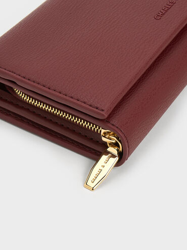 Muriel Front Flap Long Wallet, Burgundy, hi-res