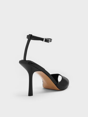 Pointed Peep-Toe Stiletto Sandals, Black Box, hi-res