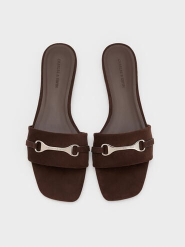 Leslie Faux Suede Slide Sandals, Dark Brown, hi-res