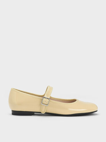 Carmel Patent Buckled Mary Jane Flats, Yellow, hi-res