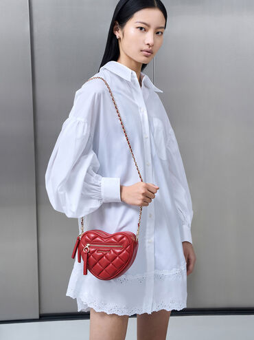 Philomena Quilted Heart Crossbody Bag, Red, hi-res