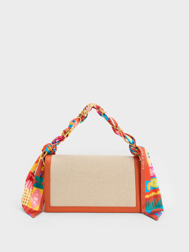 Alcott Scarf Handle Canvas Clutch, Orange, hi-res