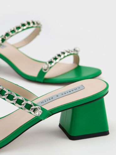 Chain-Link Block Heel Sandals, Green, hi-res