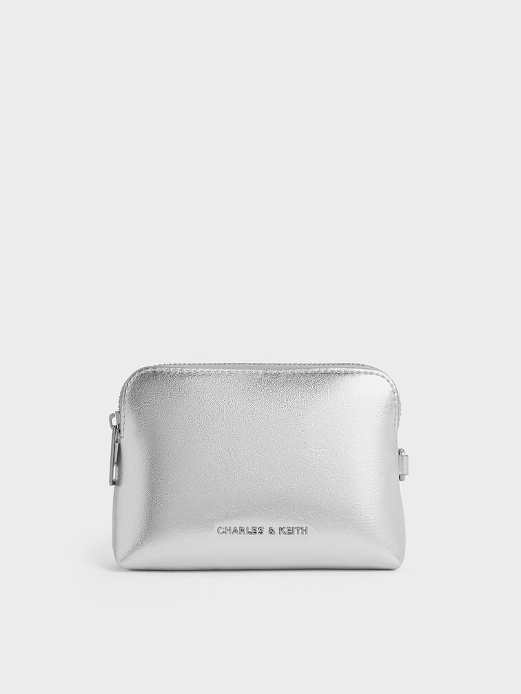 Atwood Metallic Crinkle-Effect Chain-Handle Pouch, Silver, hi-res
