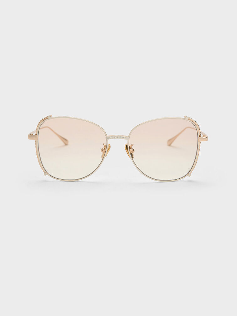 Embellished Half-Frame Butterfly Sunglasses - Cream