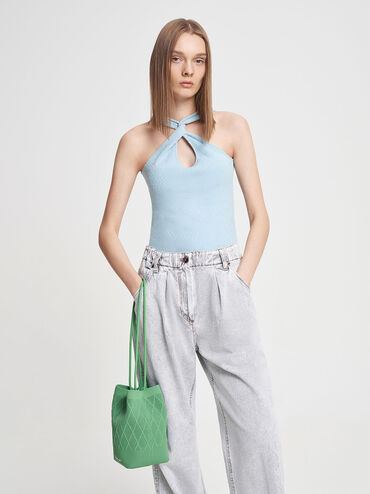 Genoa Knitted Drawstring Bag, Green, hi-res