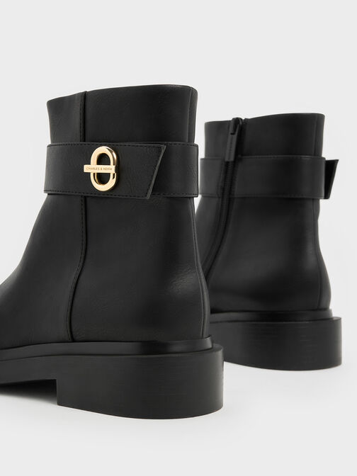 Metallic-Accent Ankle Boots, Black, hi-res