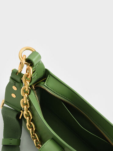 Chain Handle Shoulder Bag, Green, hi-res