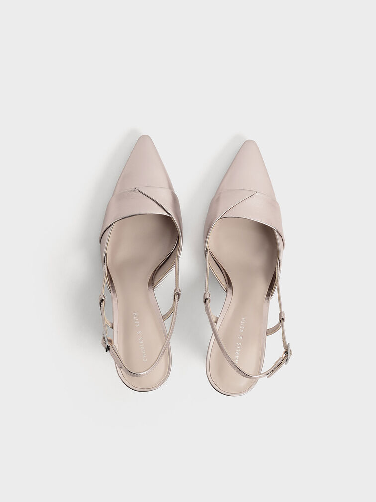 Metallic Slingback Pumps, Rose Gold, hi-res