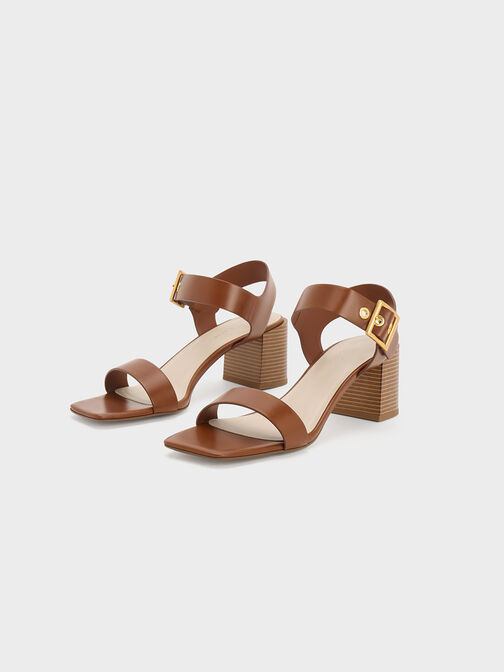 Square-Buckle Block Heel Sandals, Cognac, hi-res