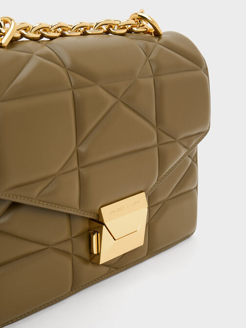 Blanche Chevron Chain Handle Bag, Khaki, hi-res