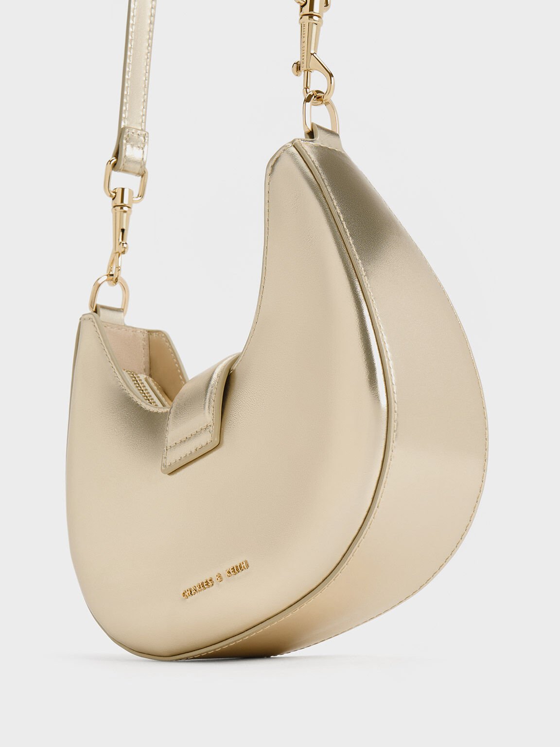 Gold Gabine Metallic Leather Crystal Embellished Hobo Bag CHARLES KEITH IN