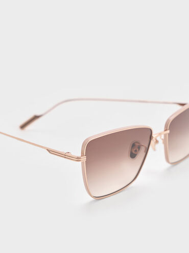 Metallic-Rim Square Sunglasses, Cream, hi-res