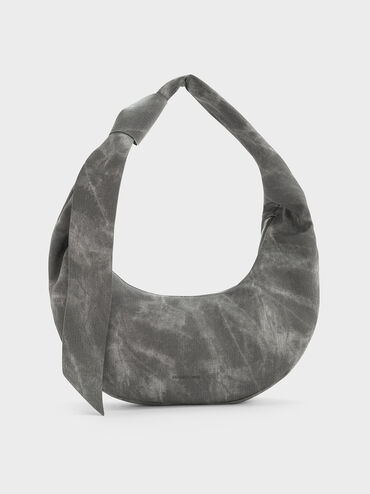 Toni Denim Knotted Crescent Hobo Bag, Dark Grey, hi-res