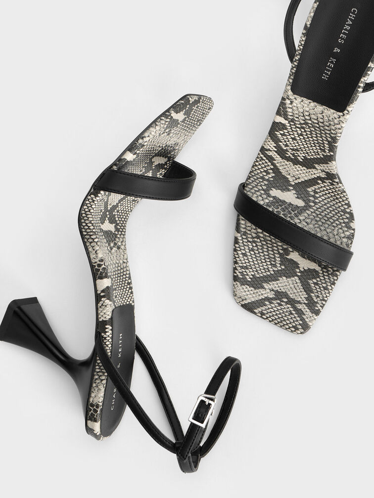 Snake-Print Ankle Strap Sandals, Animal Print Natural, hi-res