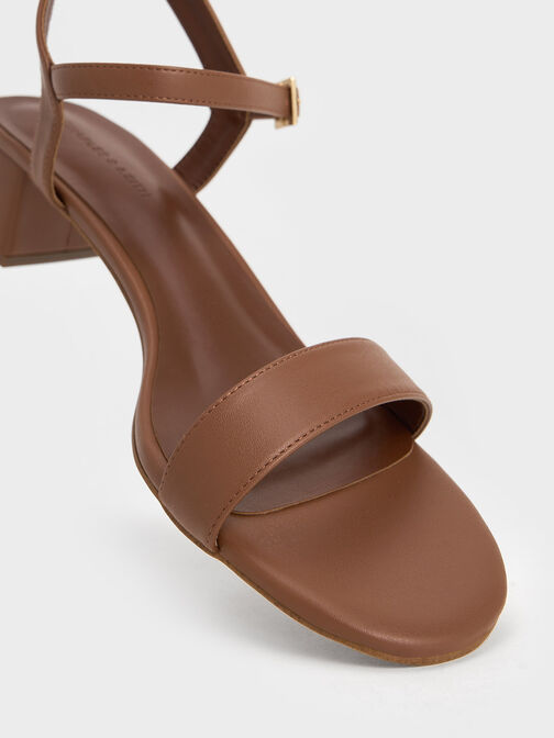 Block Heel Ankle-Strap Sandals, Brown, hi-res