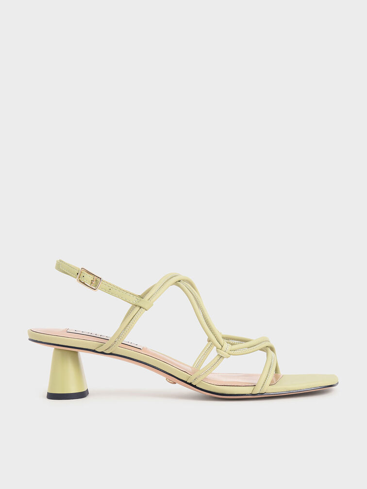 Leather Strappy Knotted Sandals, Green, hi-res