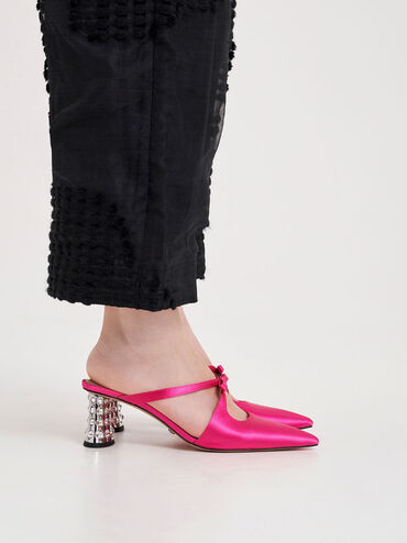 Bow Crossover Gem-Embellished Mules, Pink, hi-res
