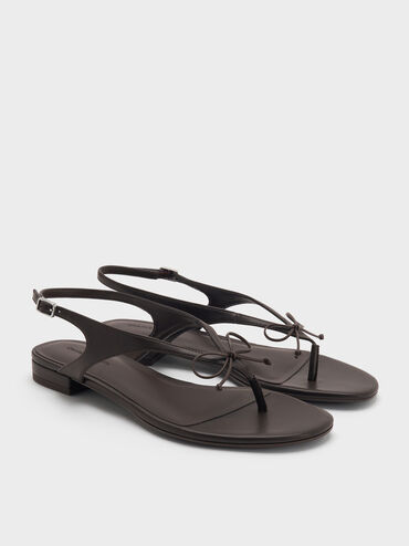 Bow Slingback Thong Sandals, Dark Brown, hi-res