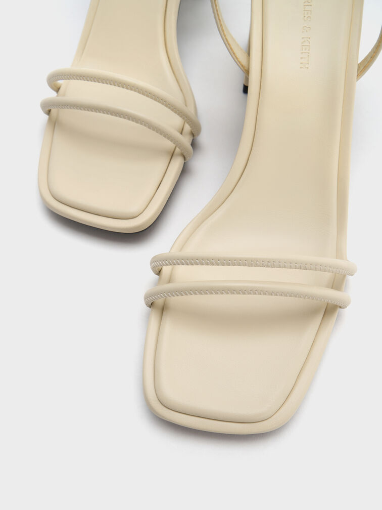 Strappy Trapeze-Heel Sandals, Beige, hi-res