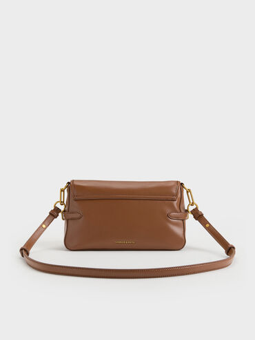 Gwynne Metallic-Buckle Belted Shoulder Bag, Chocolate, hi-res