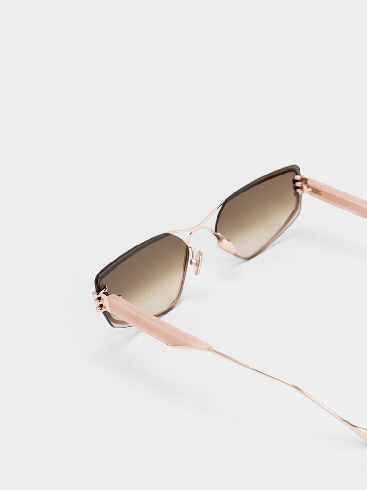 Metallic-Rimmed Geometric Sunglasses, Pink, hi-res