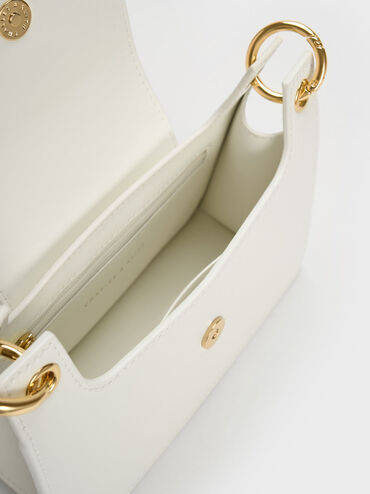 Belted Front Flap Shoulder Bag, White, hi-res