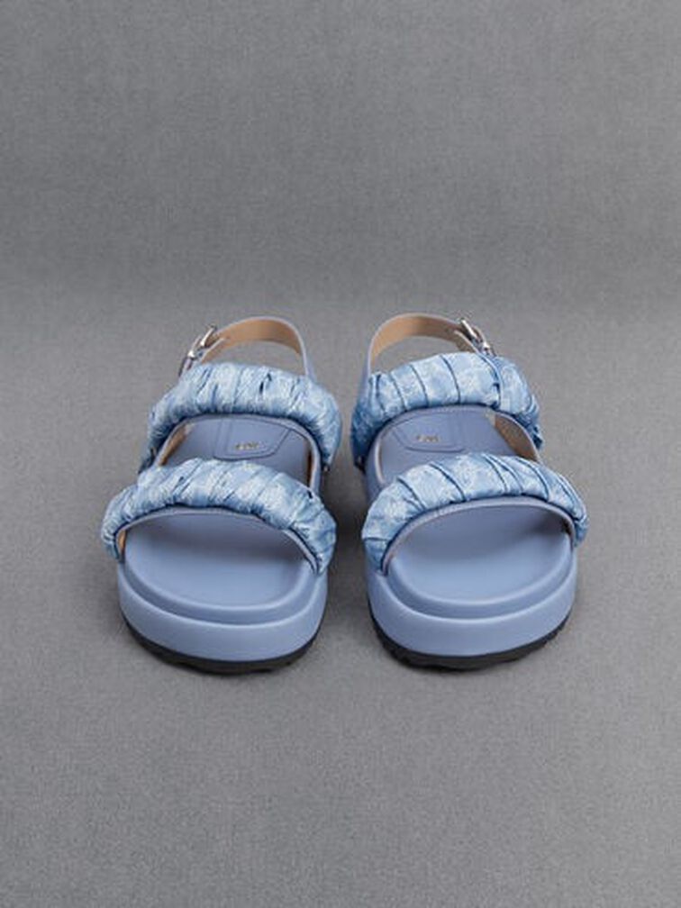 Tully Leather Ruched-Strap Sandals, Light Blue, hi-res