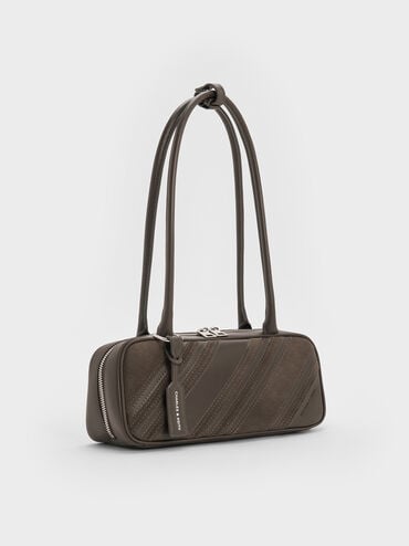 Zeya Recycled Suede Striped Shoulder Bag, Dark Moss, hi-res