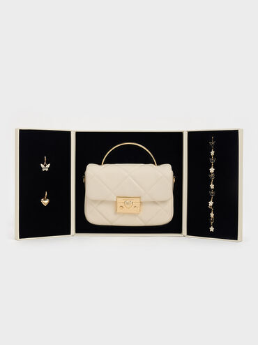 Quilted Boxy Top Handle Bag, Cream, hi-res