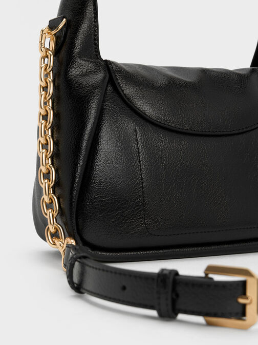 Buzz Front Flap Hobo Bag, Black, hi-res