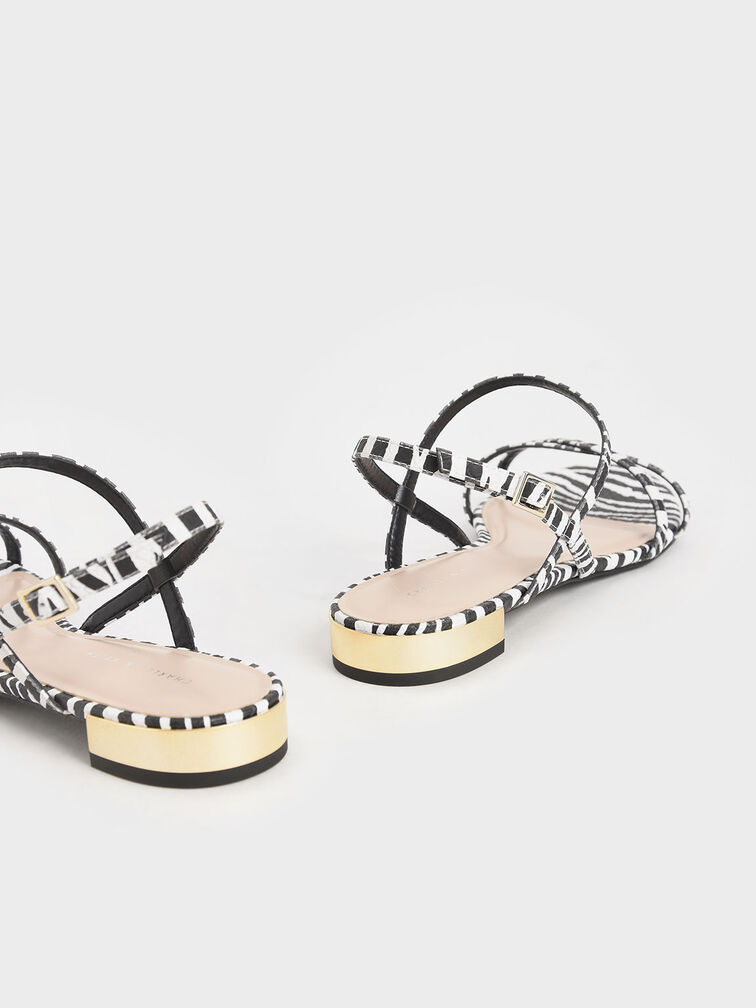 Zebra Print Strappy Flat Sandals, Animal Print Natural, hi-res