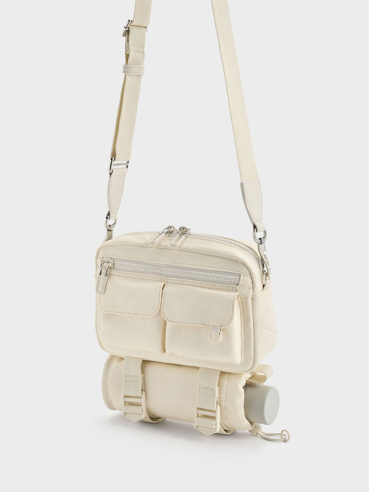 Soleil Nylon Multi-Pocket Crossbody Bag, Cream, hi-res