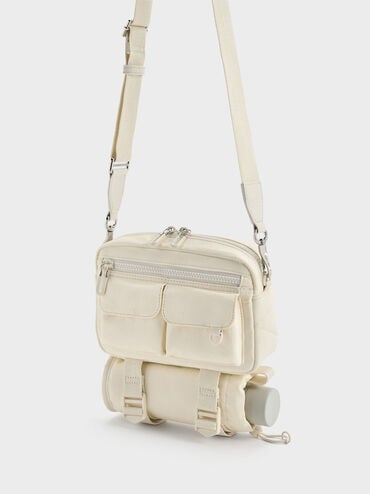 Soleil Nylon Multi-Pocket Crossbody Bag, Cream, hi-res