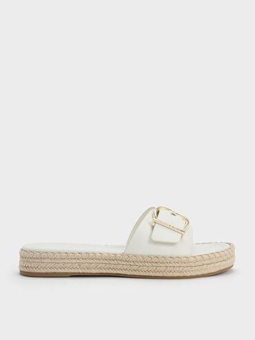 Buckled Espadrille Flat Sandals, Chalk, hi-res