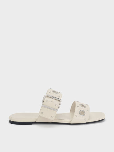Grommet Buckled Slides, Chalk, hi-res